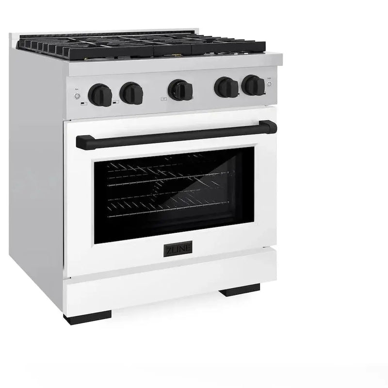 ZLINE 30"Paramount Dual Fuel Range White Matte Matte Black SDRZ-WM-30-MB by Farmhouse Kitchen and Bath