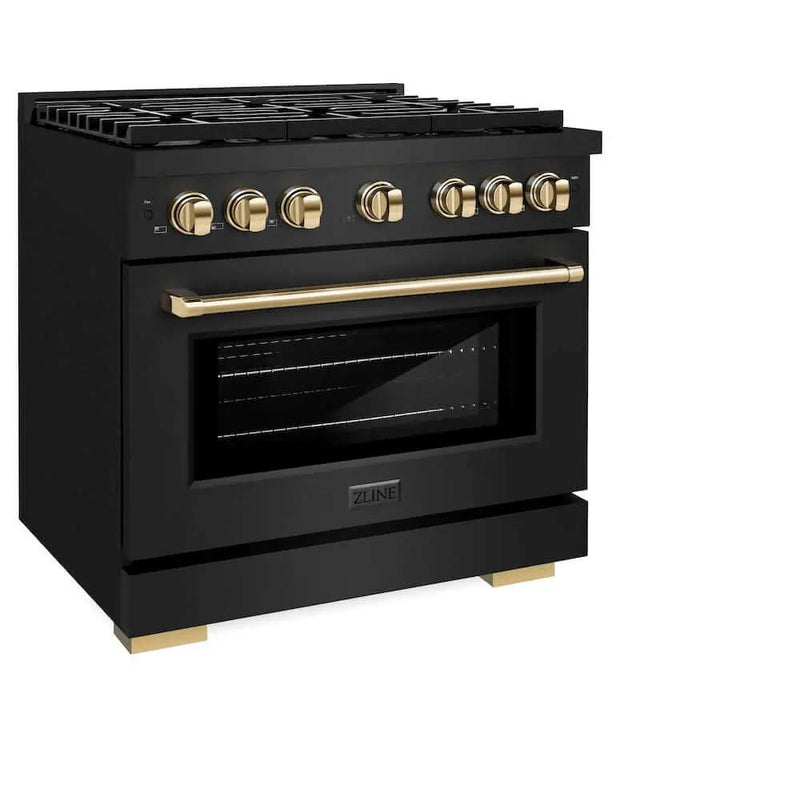 ZLINE 36"Gas Range, Convection Gas Oven, Black, Gold,SGRBZ-36-G by Farmhouse Kitchen and Bath
