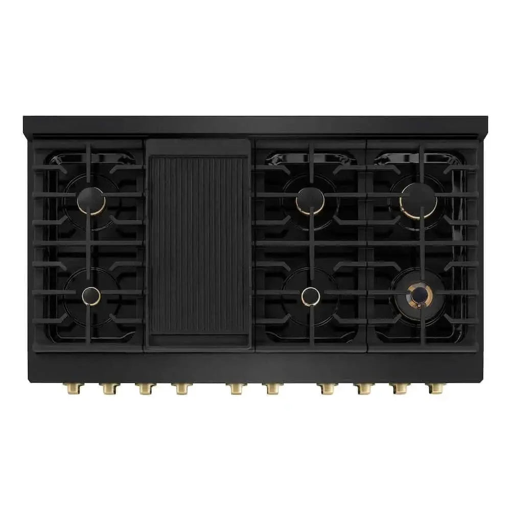 ZLINE 48"Gas Range, Convection Gas Oven, Black, Champagne Bronze,SGRBZ-48-CB by Farmhouse Kitchen and Bath