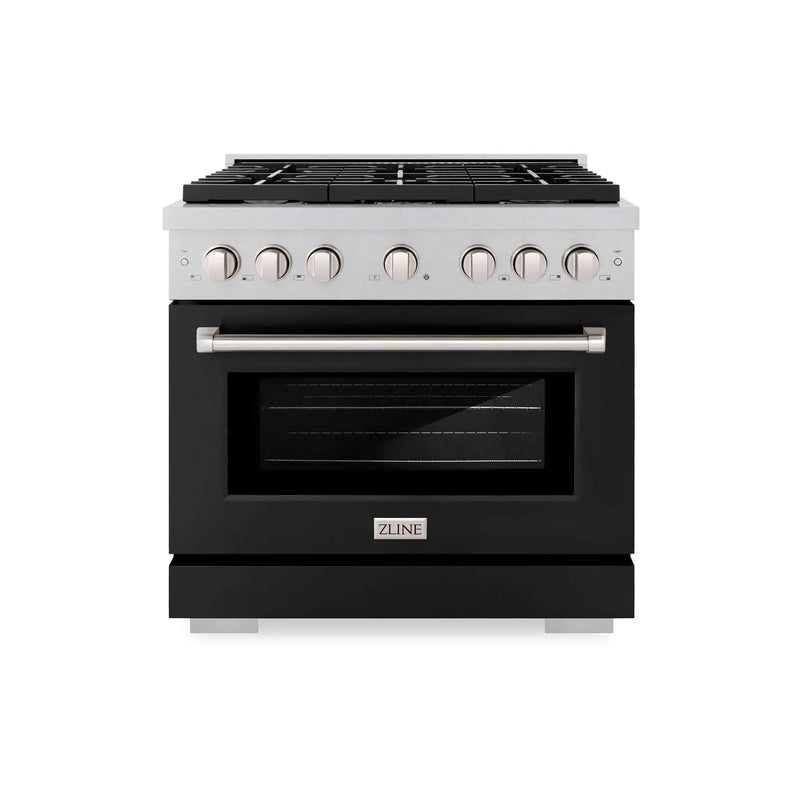 ZLINE 36"Paramount Dual Fuel Range DuraSnow® Black Matte SDRS-BLM-36 by Farmhouse Kitchen and Bath