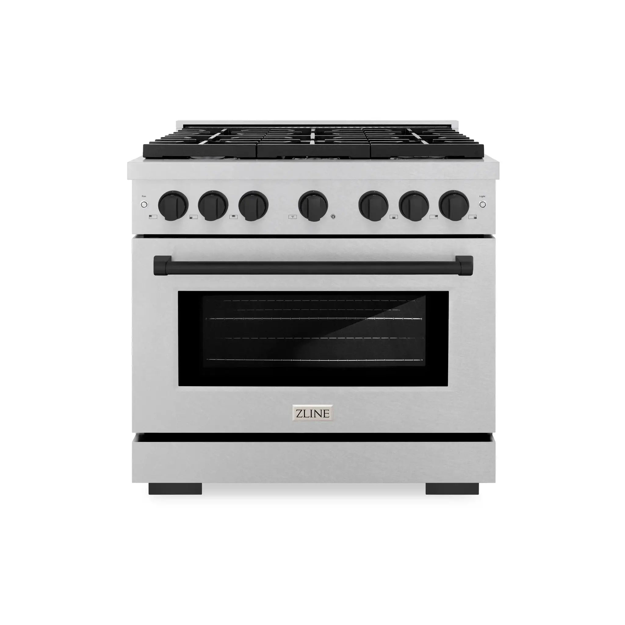 ZLINE 36"Paramount Dual Fuel Range DuraSnow® Matte Black SDRSZ-36-MB by Farmhouse Kitchen and Bath
