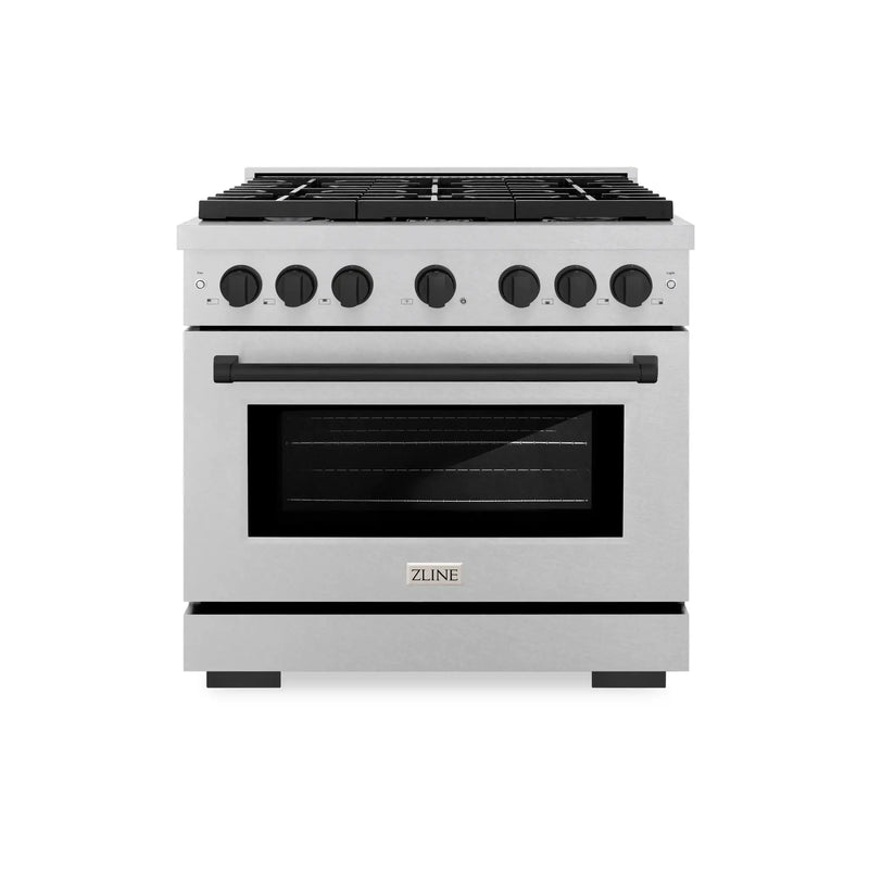ZLINE 36"Paramount Dual Fuel Range DuraSnow® Matte Black SDRSZ-36-MB by Farmhouse Kitchen and Bath