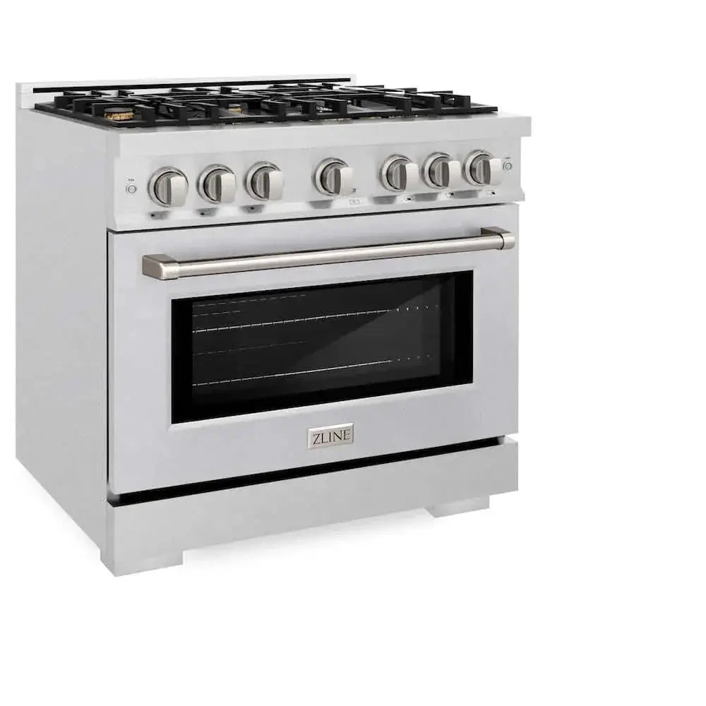 ZLINE 36" Select Dual Fuel Range Gas Cooktop Electric Convection Oven DuraSnow® Stainless Steel Brass Burners HDRS-BR-36 by Farmhouse Kitchen and Bath
