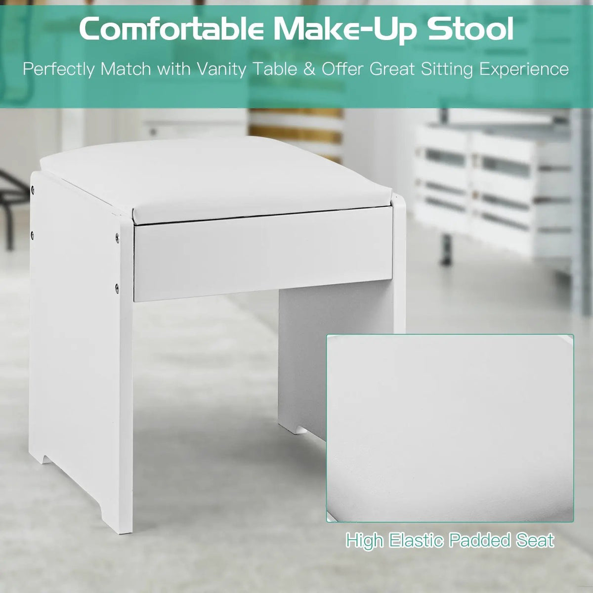 Vanity Makeup Dressing Table Set with Flip Top Mirror and Cushioned Stool by DirectDeals