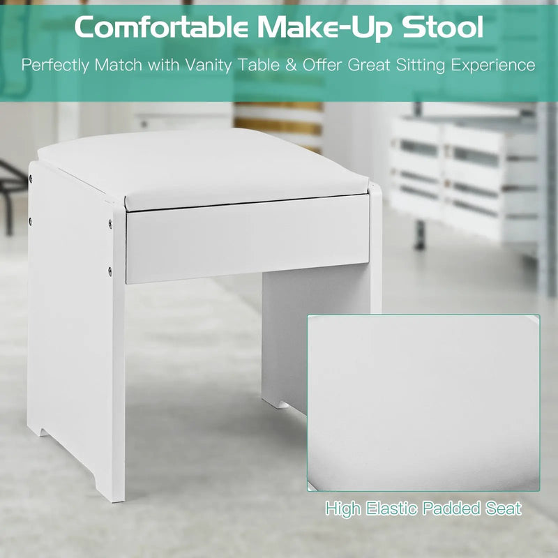 Vanity Makeup Dressing Table Set with Flip Top Mirror and Cushioned Stool by DirectDeals