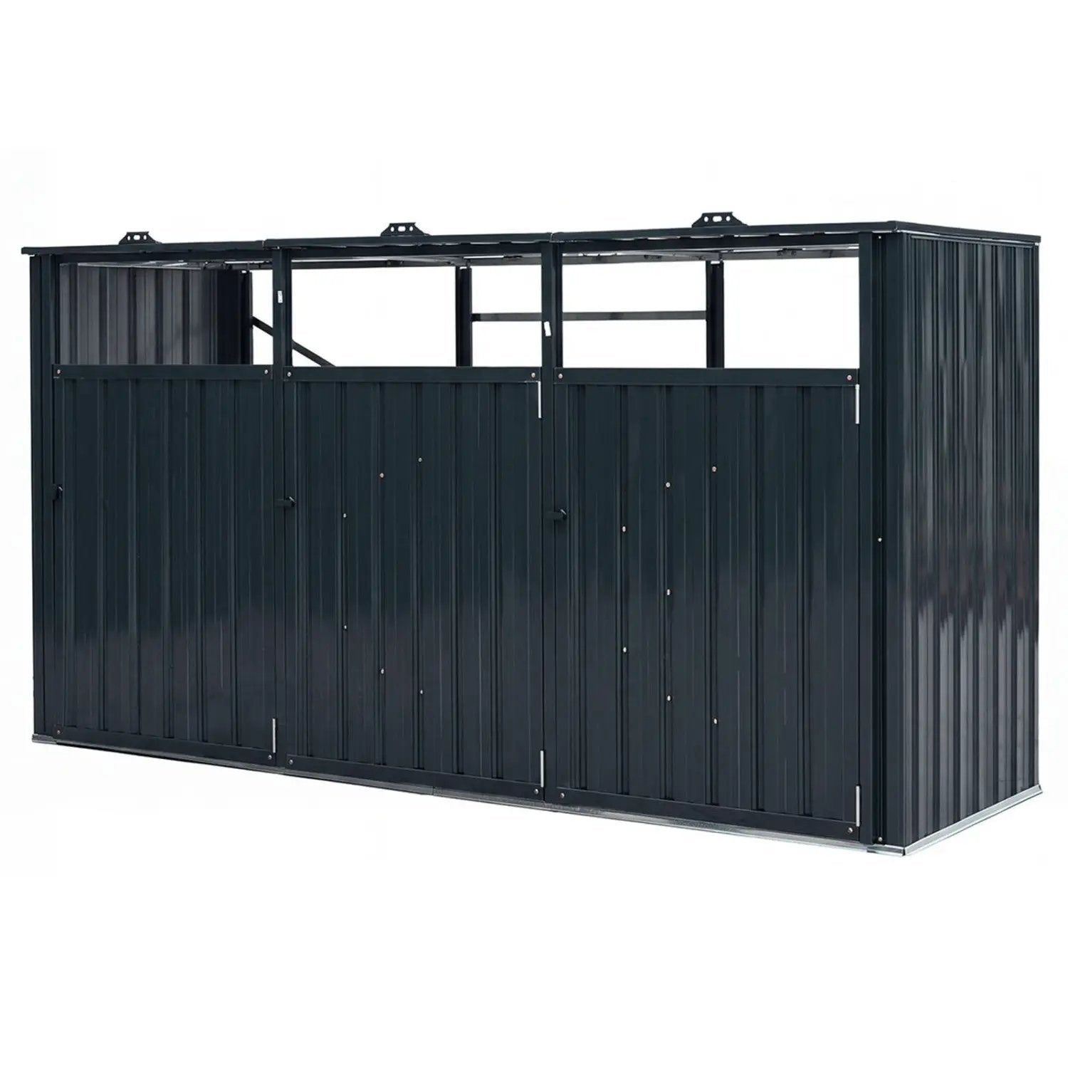 3-Bin Metal Trash Can Storage Shed with Flip-Up Lids for Yard by DirectDeals