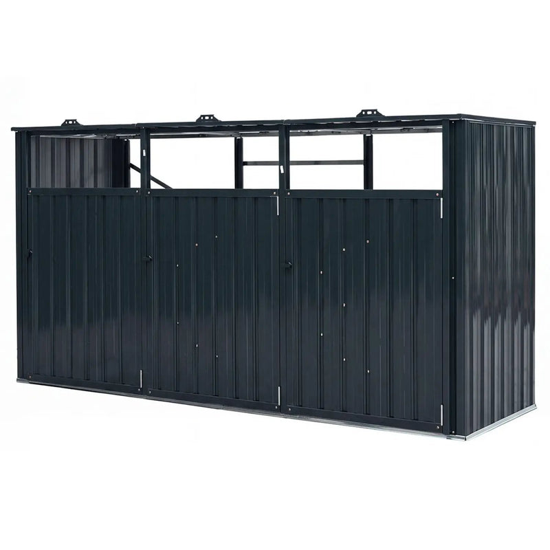 3-Bin Metal Trash Can Storage Shed with Flip-Up Lids for Yard by DirectDeals