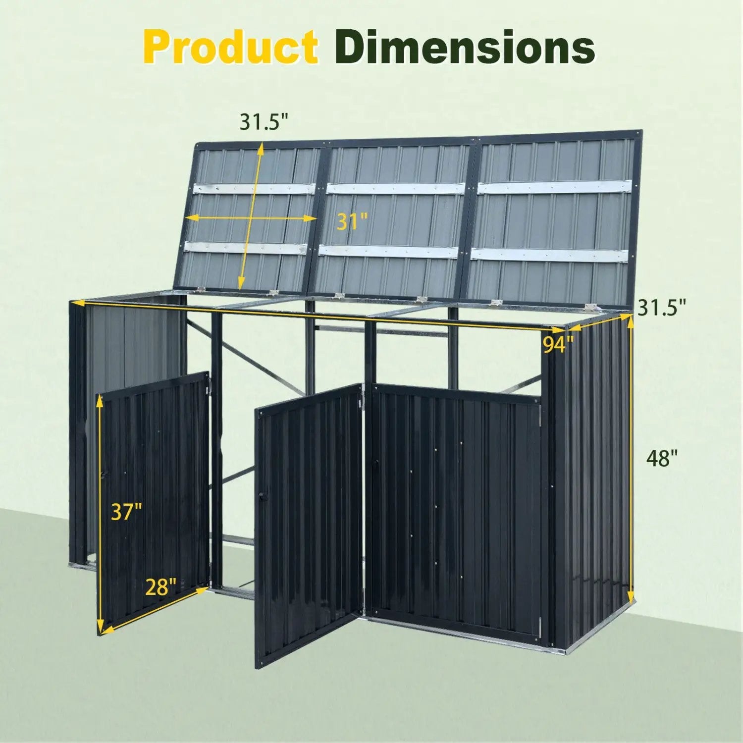3-Bin Metal Trash Can Storage Shed with Flip-Up Lids for Yard by DirectDeals