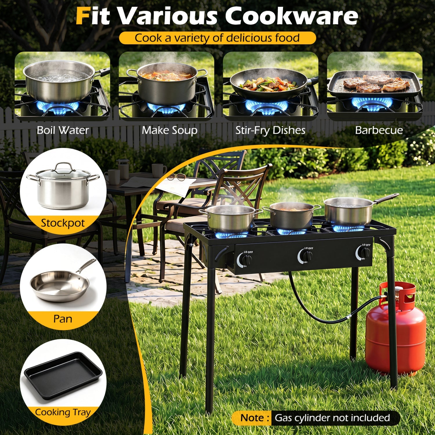 3 Burner Propane Stove 240000 BTU Outdoor Camping Grill by DirectDeals