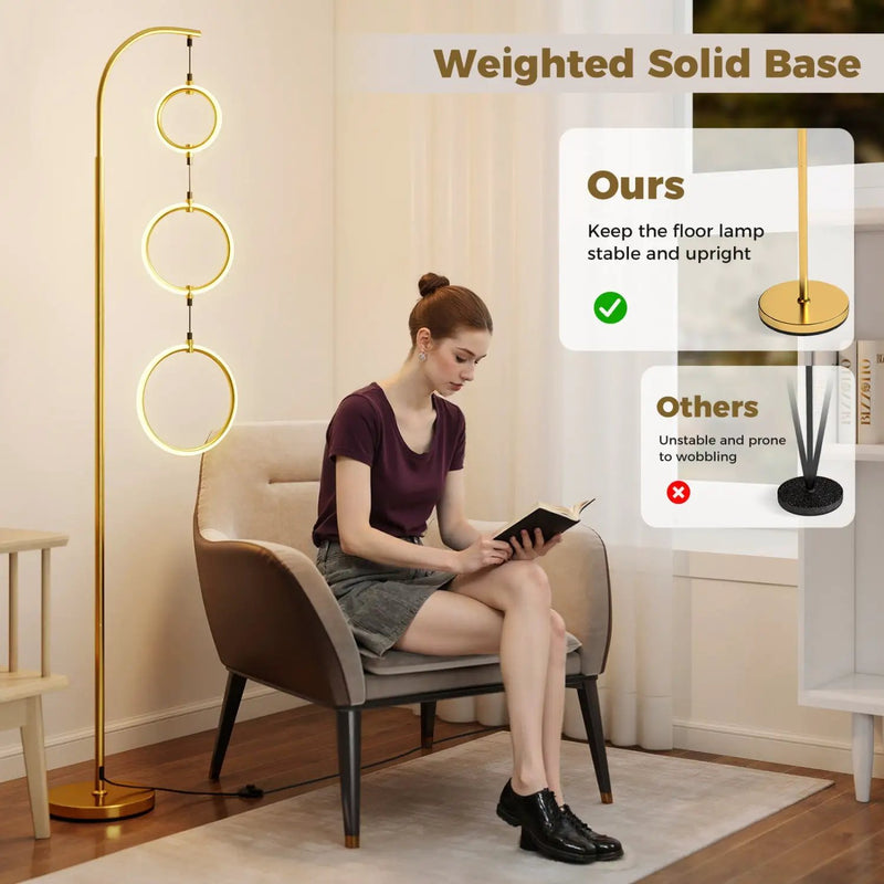 3-Circle Dimmable LED Floor Lamp with Foot Pedal Switch 3 Color Temperatures by DirectDeals