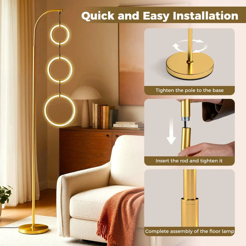 3-Circle Dimmable LED Floor Lamp with Foot Pedal Switch 3 Color Temperatures by DirectDeals