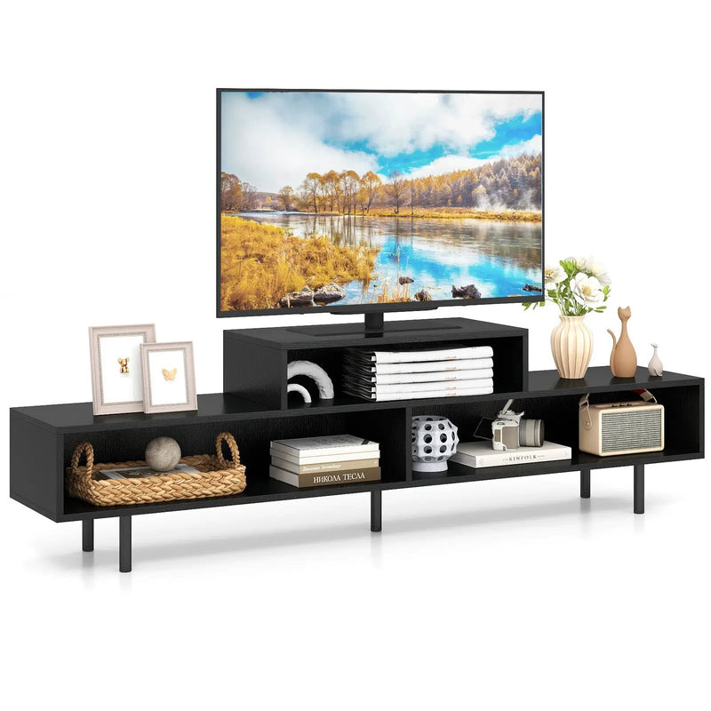 3 Cubby TV Stand for TVs up to 70 Inch with Open Storage Compartments by DirectDeals