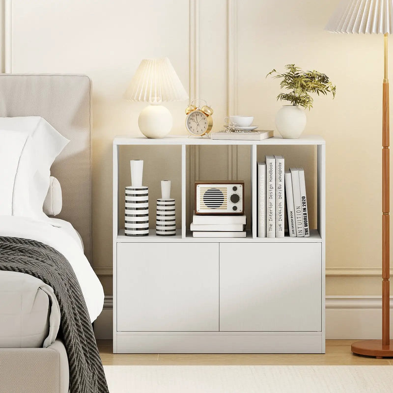 3-Cube Bookcase with Doors 3-Tier Cubic Bookshelf with Open Compartments and Cabinet by DirectDeals