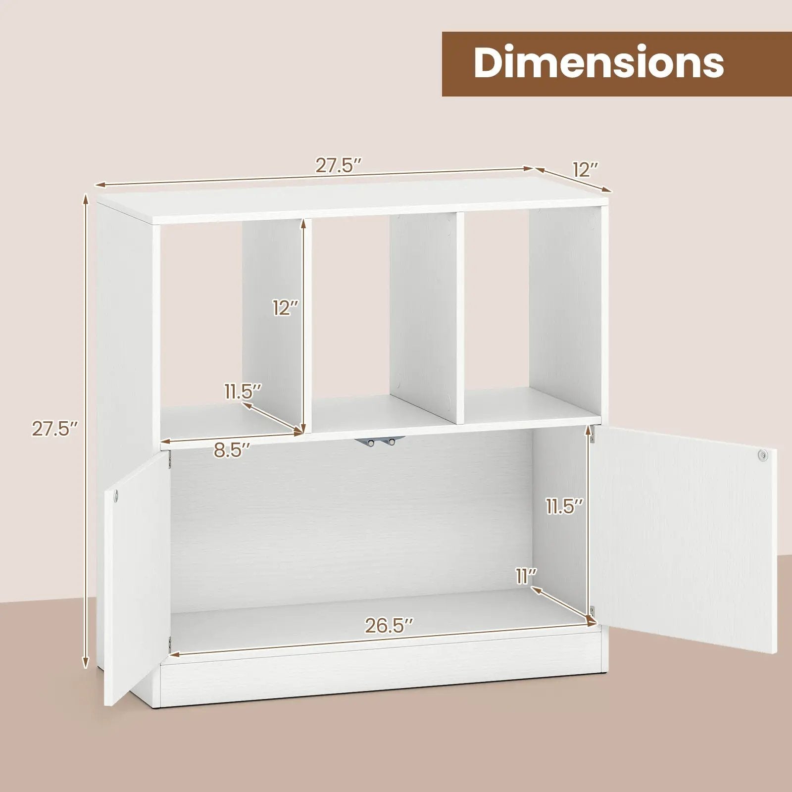3-Cube Bookcase with Doors 3-Tier Cubic Bookshelf with Open Compartments and Cabinet by DirectDeals