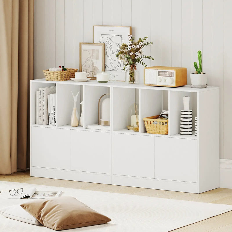 3-Cube Bookcase with Doors 3-Tier Cubic Bookshelf with Open Compartments and Cabinet by DirectDeals