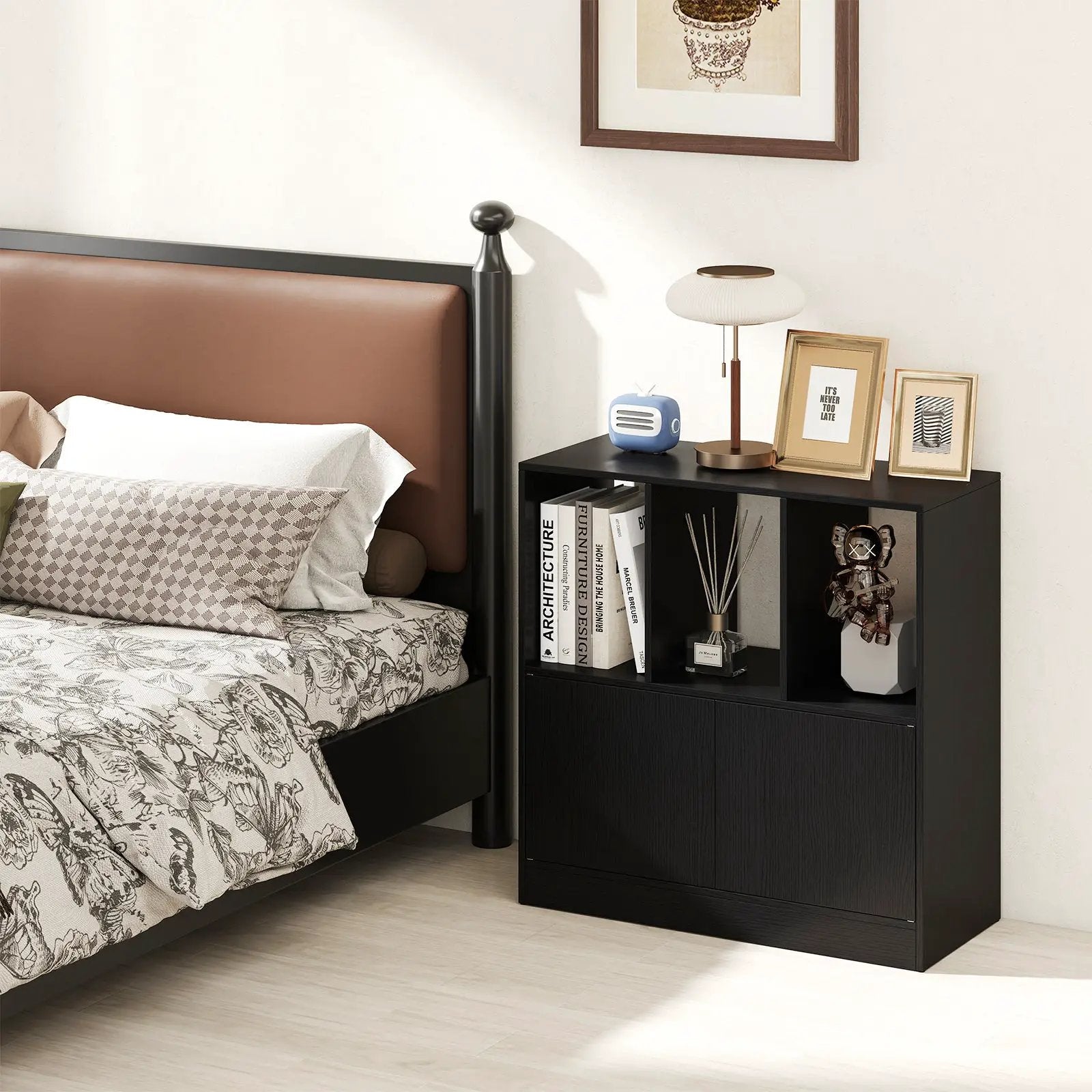 3-Cube Bookcase with Doors 3-Tier Cubic Bookshelf with Open Compartments and Cabinet by DirectDeals