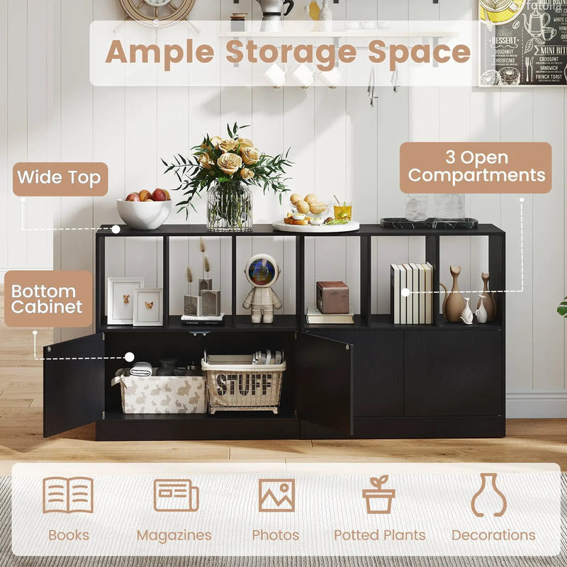 3-Cube Bookcase with Doors 3-Tier Cubic Bookshelf with Open Compartments and Cabinet by DirectDeals