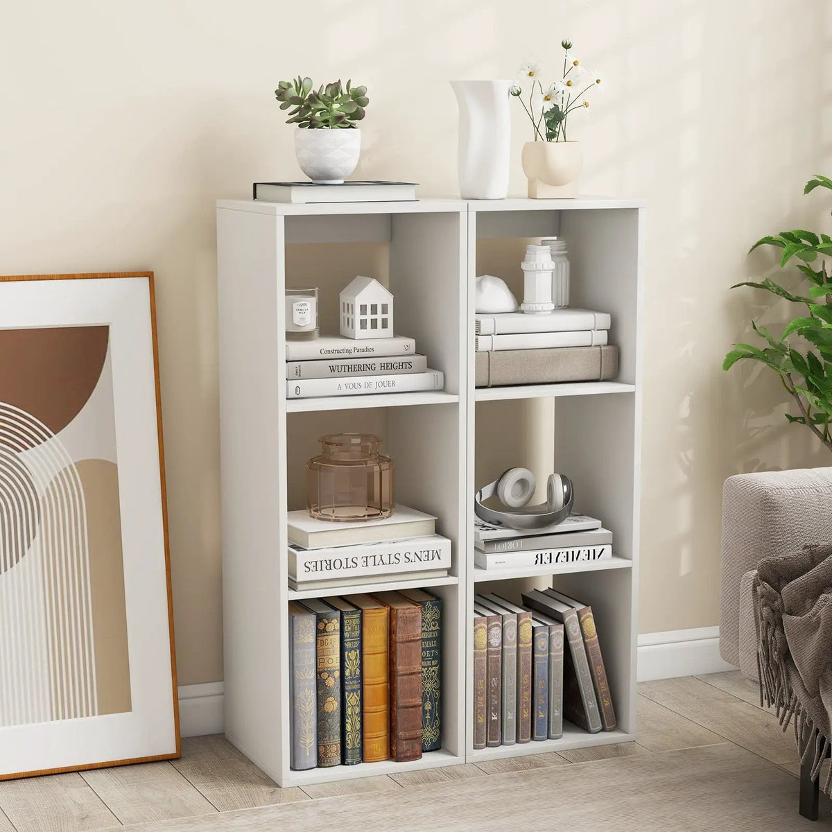 3 Cube Bookshelf with Back Guardrail for Living Room Bedroom by DirectDeals