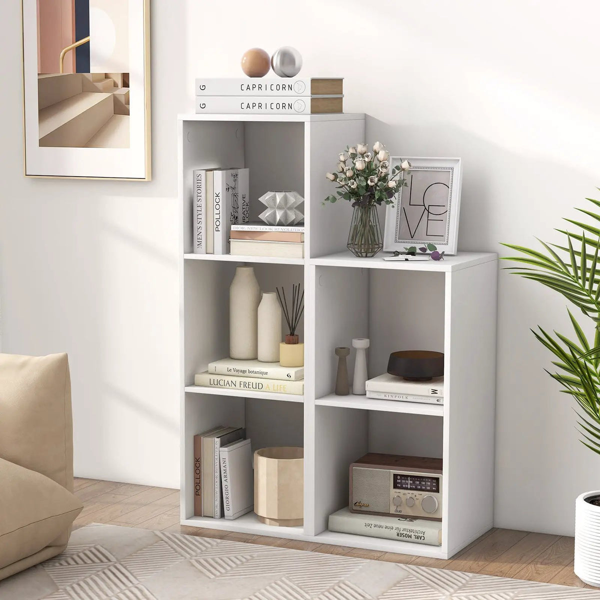 3 Cube Bookshelf with Back Guardrail for Living Room Bedroom by DirectDeals