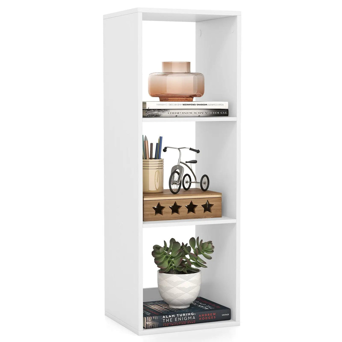 3 Cube Bookshelf with Back Guardrail for Living Room Bedroom by DirectDeals