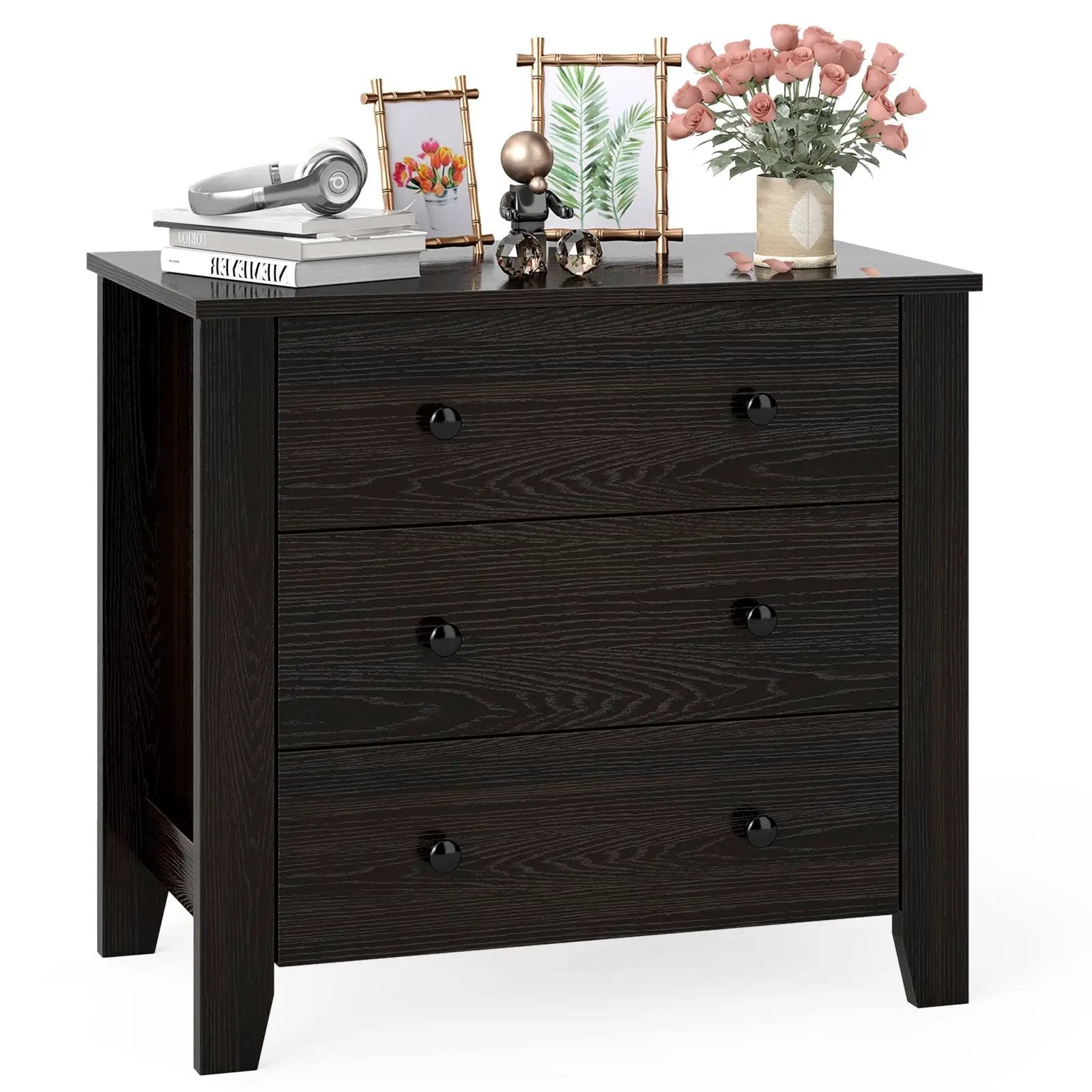 3-Drawer Dresser Wide Chest of Drawers Modern Large Nightstand Closet Storage Organizer-Dark Brown by DirectDeals