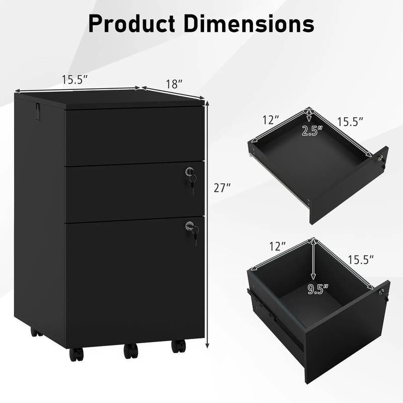 3 Drawer Filing Cabinet Locking Pedestal Desk by DirectDeals