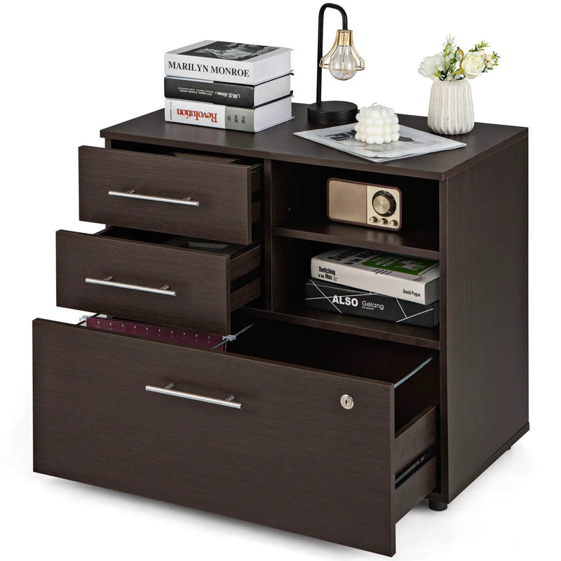 3 Drawer Lateral File Cabinet on Wheels with Storage Shelves by DirectDeals