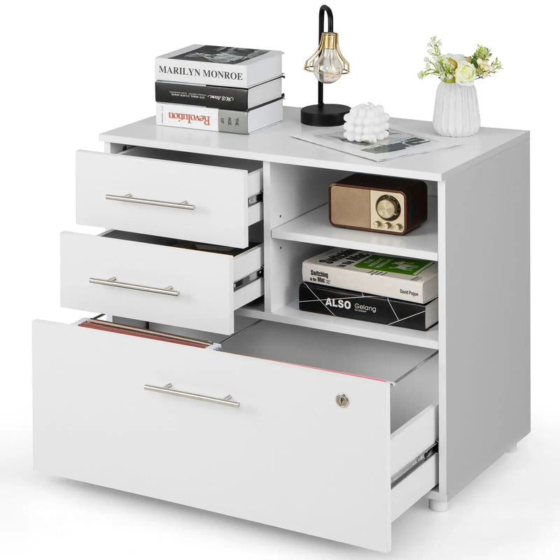3 Drawer Lateral File Cabinet on Wheels with Storage Shelves by DirectDeals