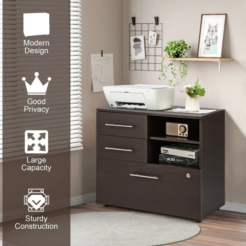 3 Drawer Lateral File Cabinet on Wheels with Storage Shelves by DirectDeals