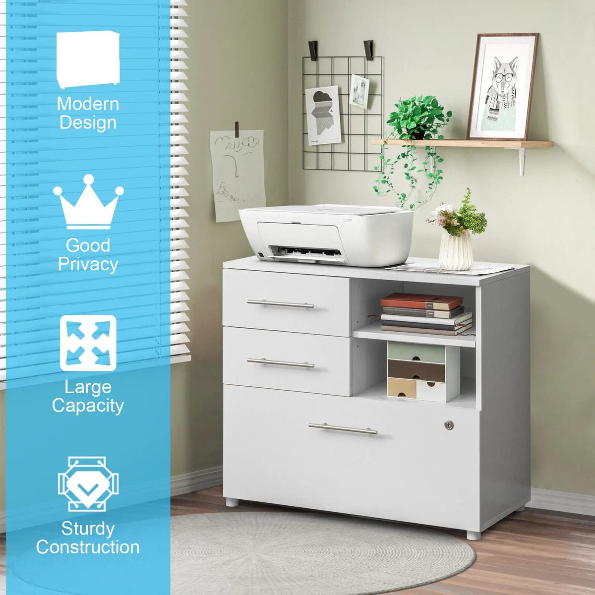 3 Drawer Lateral File Cabinet on Wheels with Storage Shelves by DirectDeals