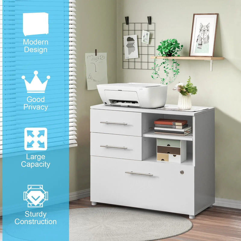 3 Drawer Lateral File Cabinet on Wheels with Storage Shelves by DirectDeals
