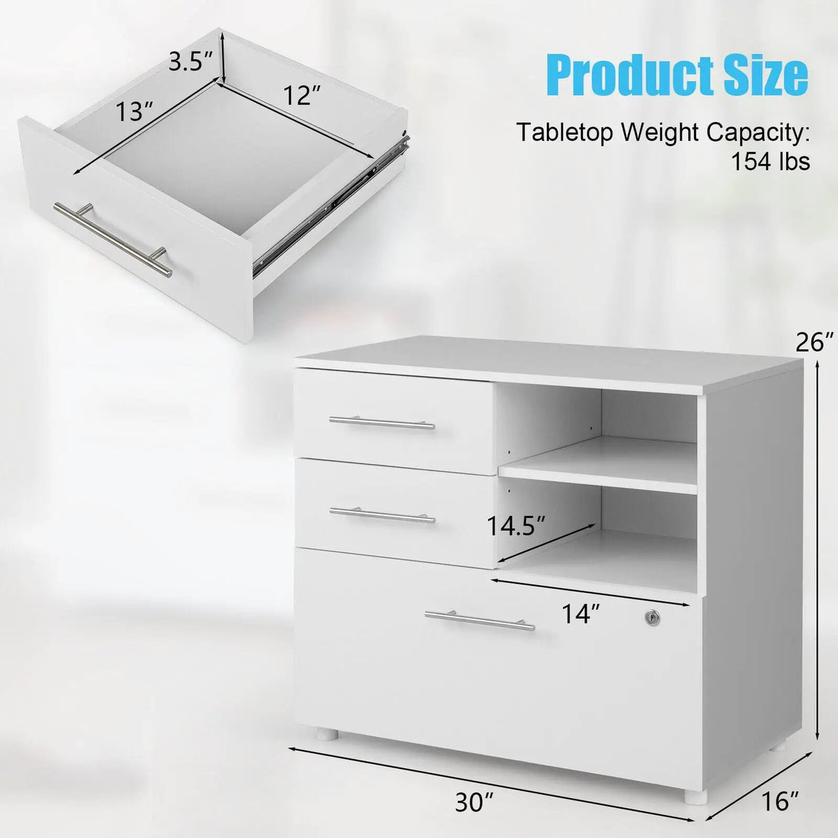 3 Drawer Lateral File Cabinet on Wheels with Storage Shelves by DirectDeals
