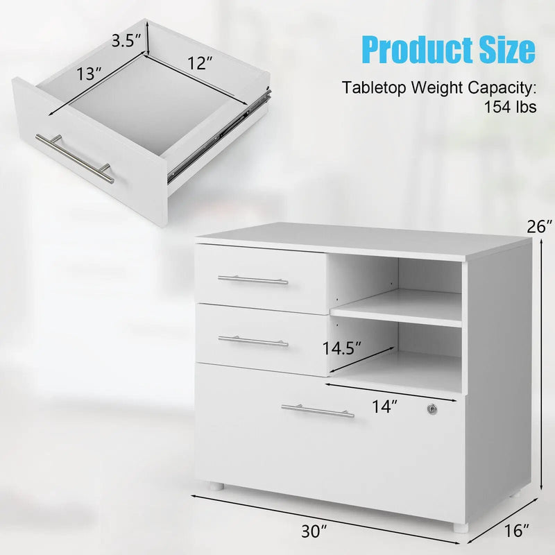 3 Drawer Lateral File Cabinet on Wheels with Storage Shelves by DirectDeals