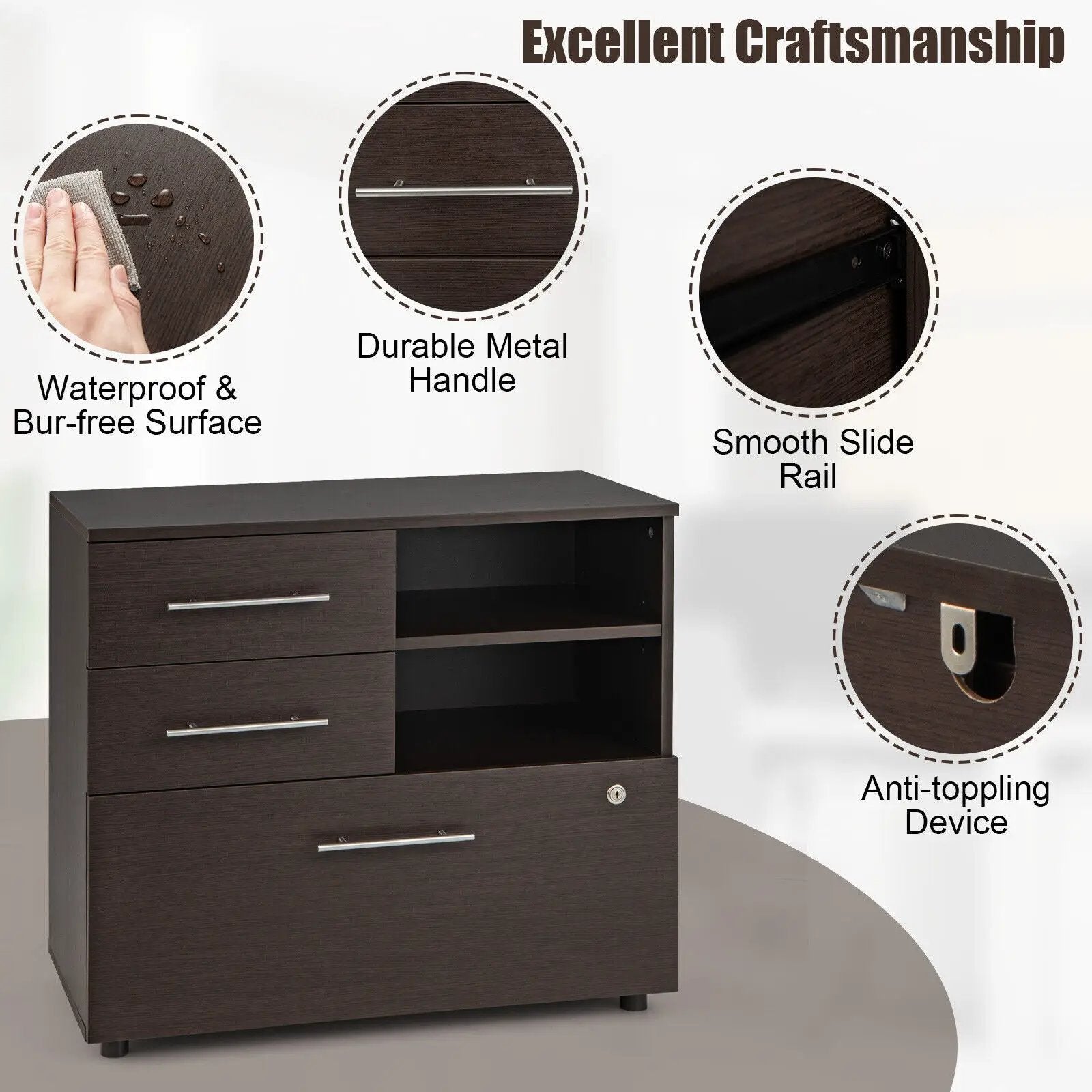 3 Drawer Lateral File Cabinet on Wheels with Storage Shelves by DirectDeals