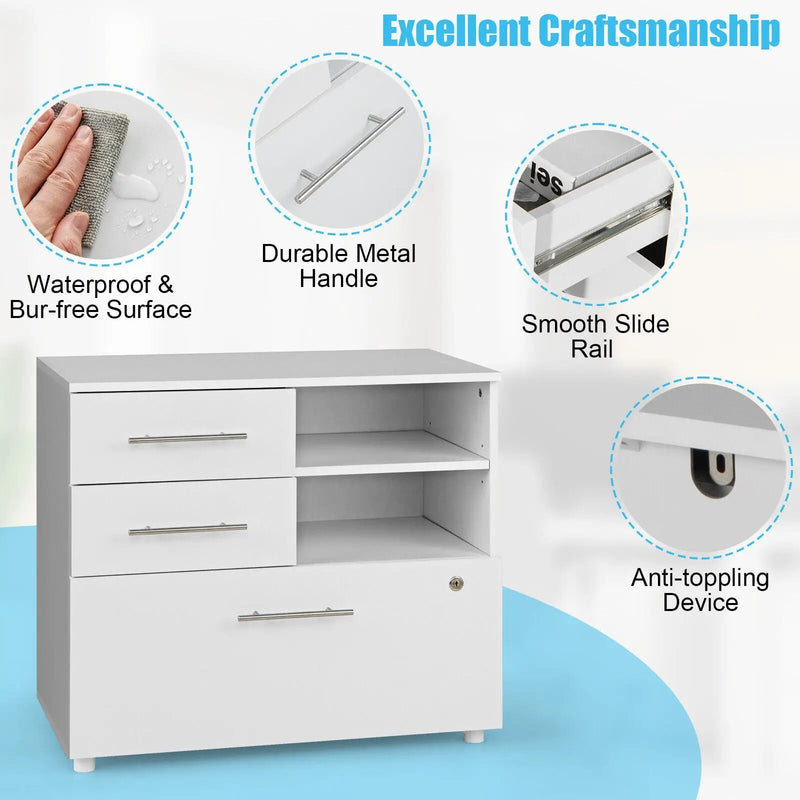 3 Drawer Lateral File Cabinet on Wheels with Storage Shelves by DirectDeals