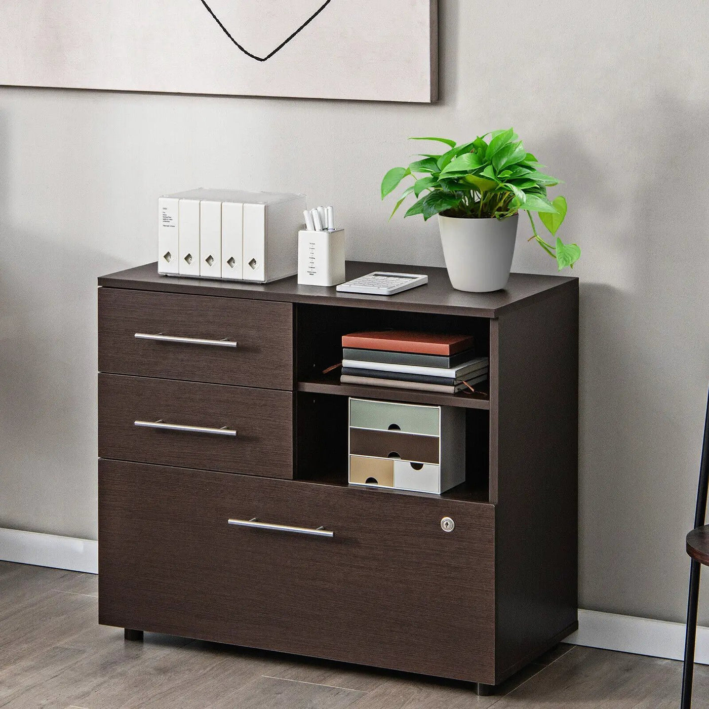 3 Drawer Lateral File Cabinet on Wheels with Storage Shelves by DirectDeals