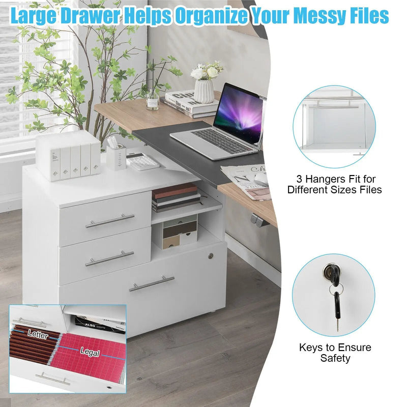 3 Drawer Lateral File Cabinet on Wheels with Storage Shelves by DirectDeals