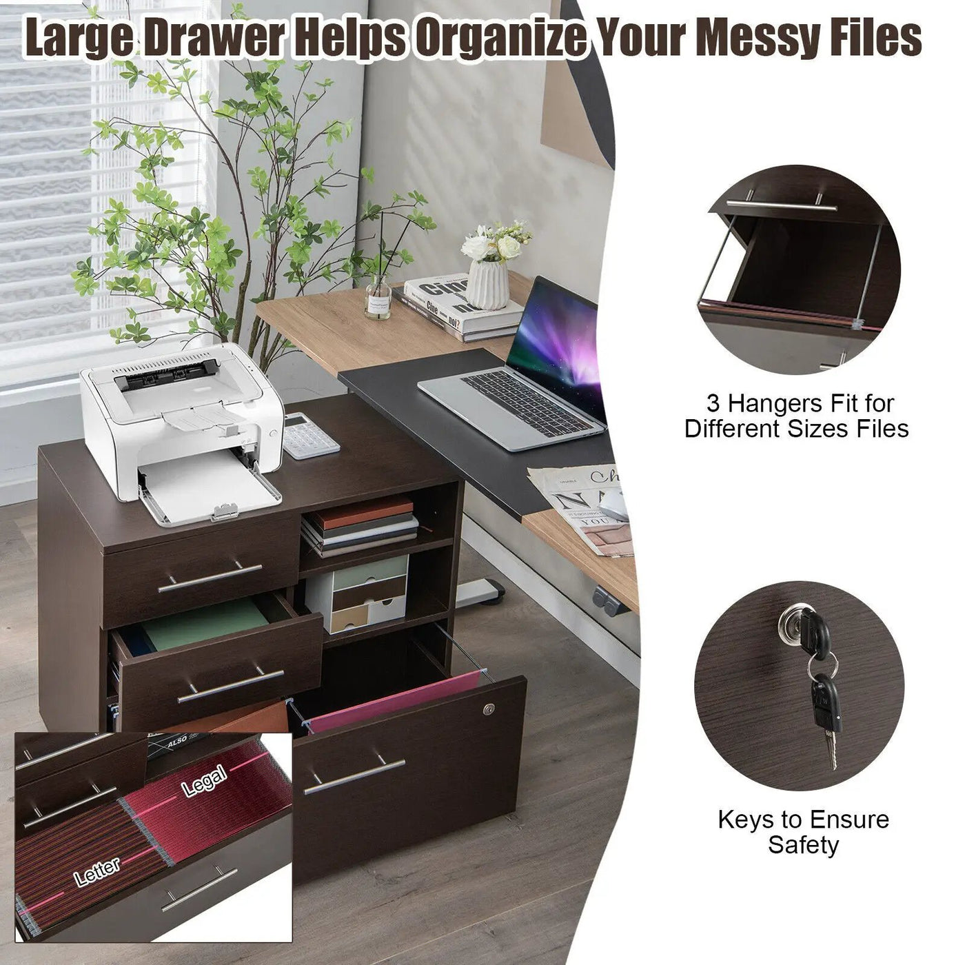 3 Drawer Lateral File Cabinet on Wheels with Storage Shelves by DirectDeals