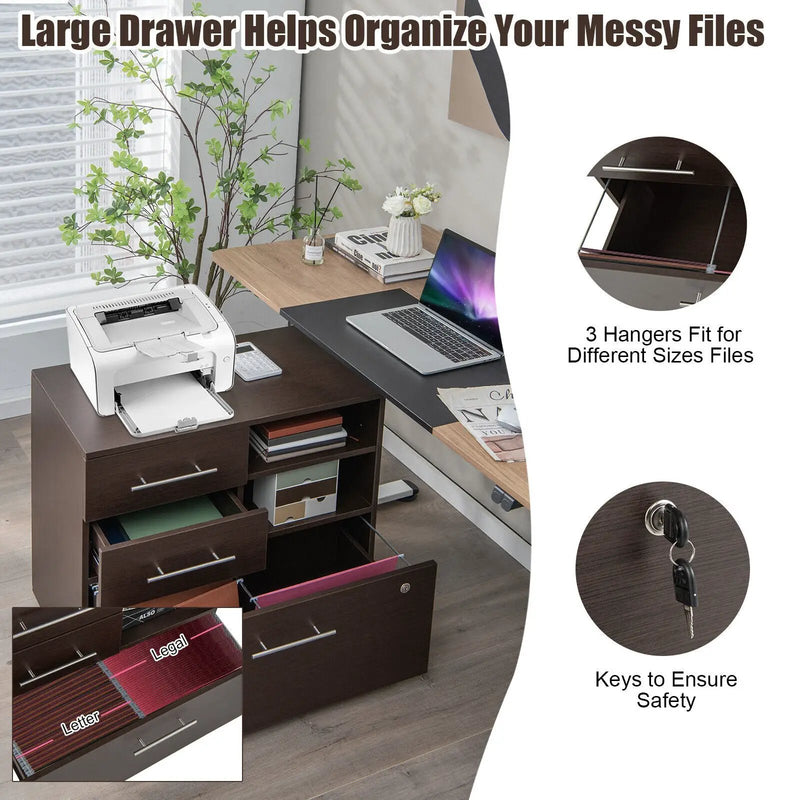 3 Drawer Lateral File Cabinet on Wheels with Storage Shelves by DirectDeals