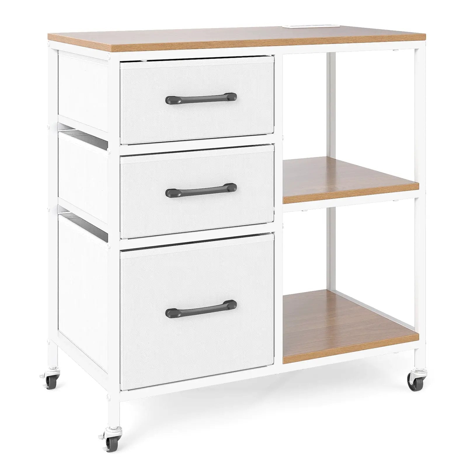3 Drawer Mobile File Cabinet with Charging Station Rolling Printer Stand with Open Storage Shelves by DirectDeals