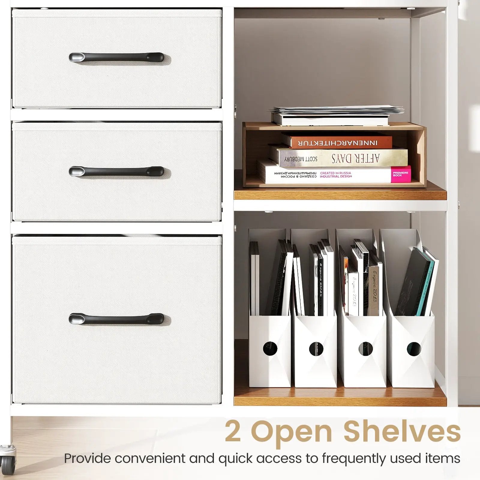 3 Drawer Mobile File Cabinet with Charging Station Rolling Printer Stand with Open Storage Shelves by DirectDeals