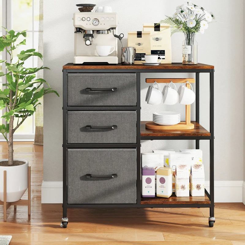 3 Drawer Mobile File Cabinet with Charging Station Rolling Printer Stand with Open Storage Shelves by DirectDeals
