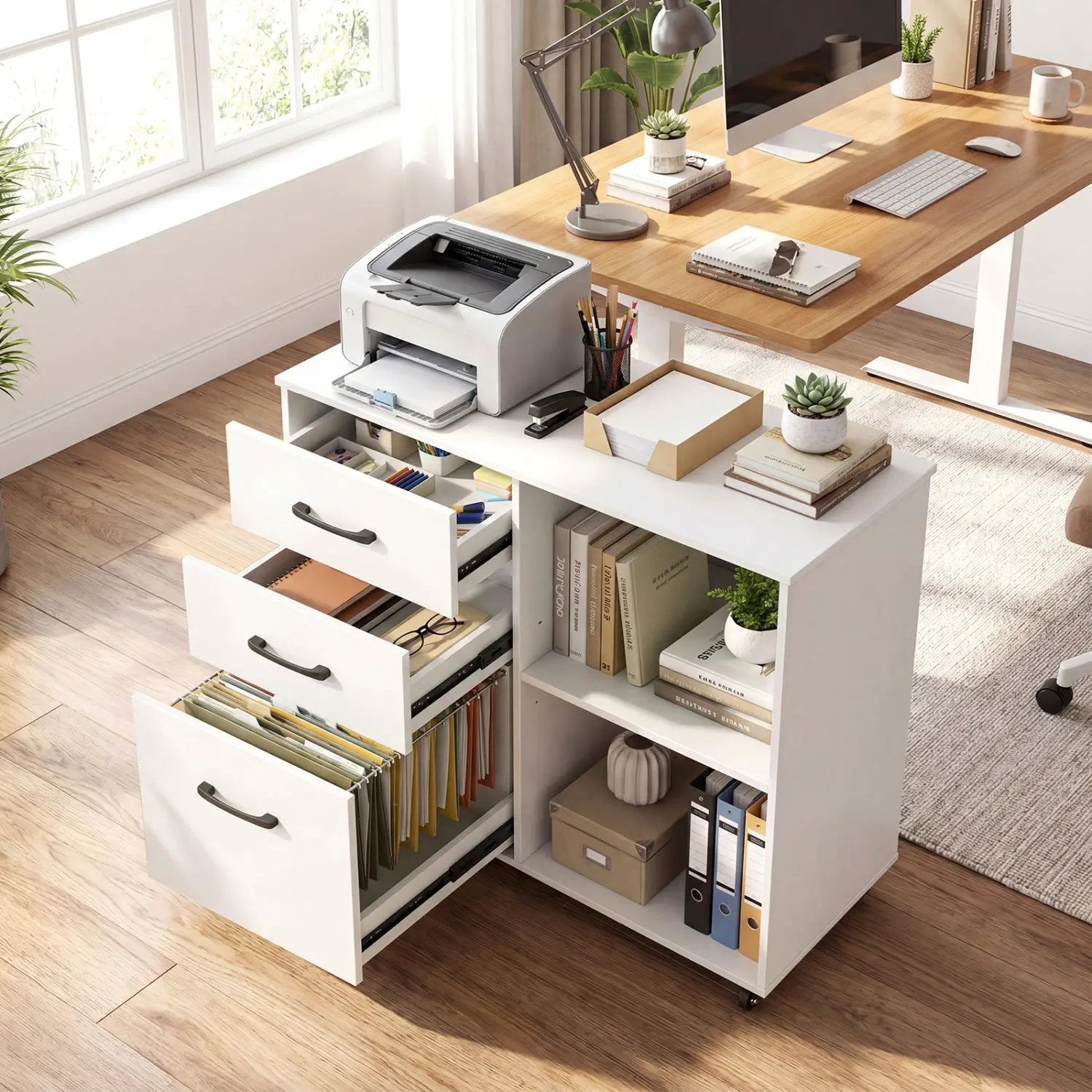 3-Drawer Mobile File Cabinet with Open Storage Shelves by DirectDeals