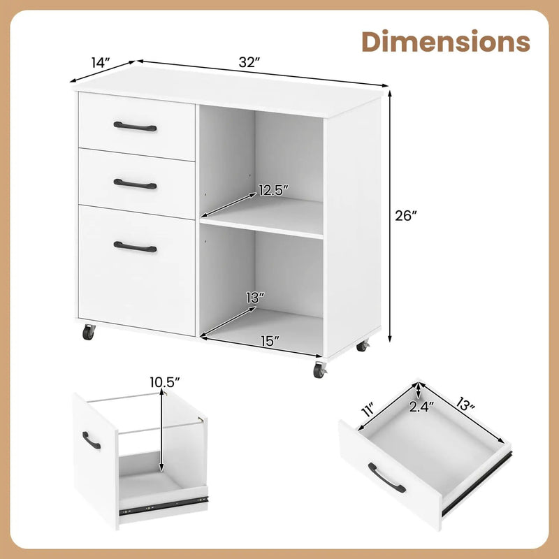 3-Drawer Mobile File Cabinet with Open Storage Shelves by DirectDeals
