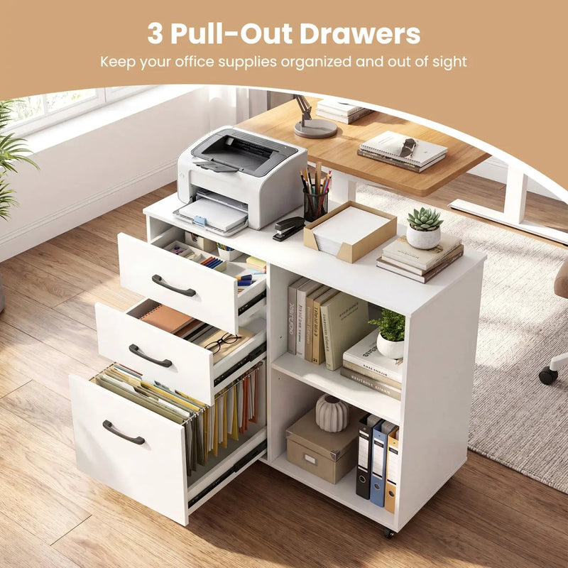 3-Drawer Mobile File Cabinet with Open Storage Shelves by DirectDeals