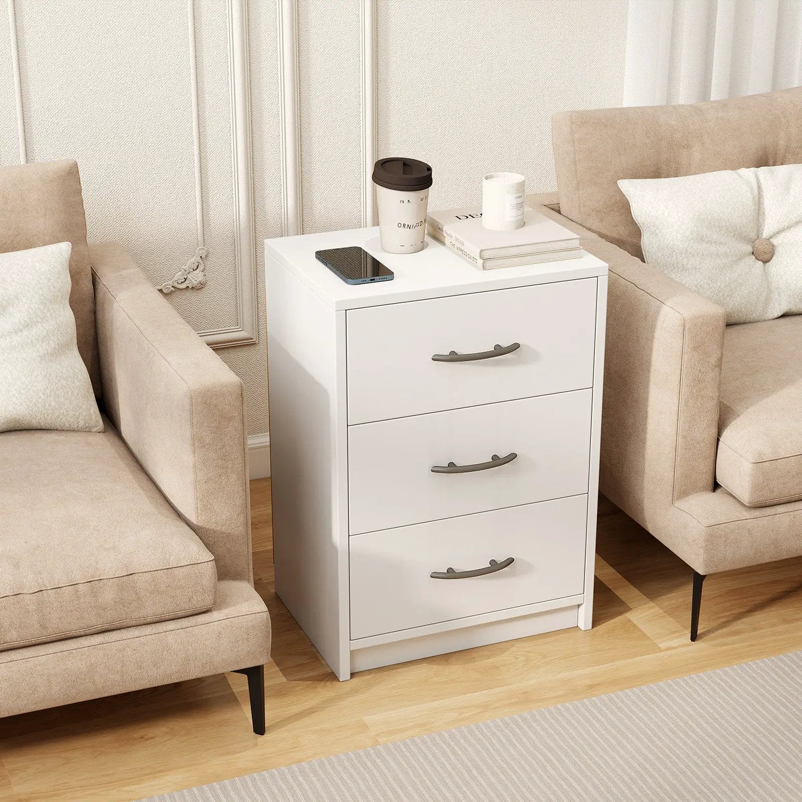 3 Drawer Nightstand with Storage for Living Room-White by DirectDeals