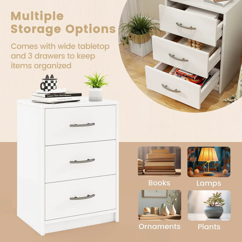 3 Drawer Nightstand with Storage for Living Room-White by DirectDeals