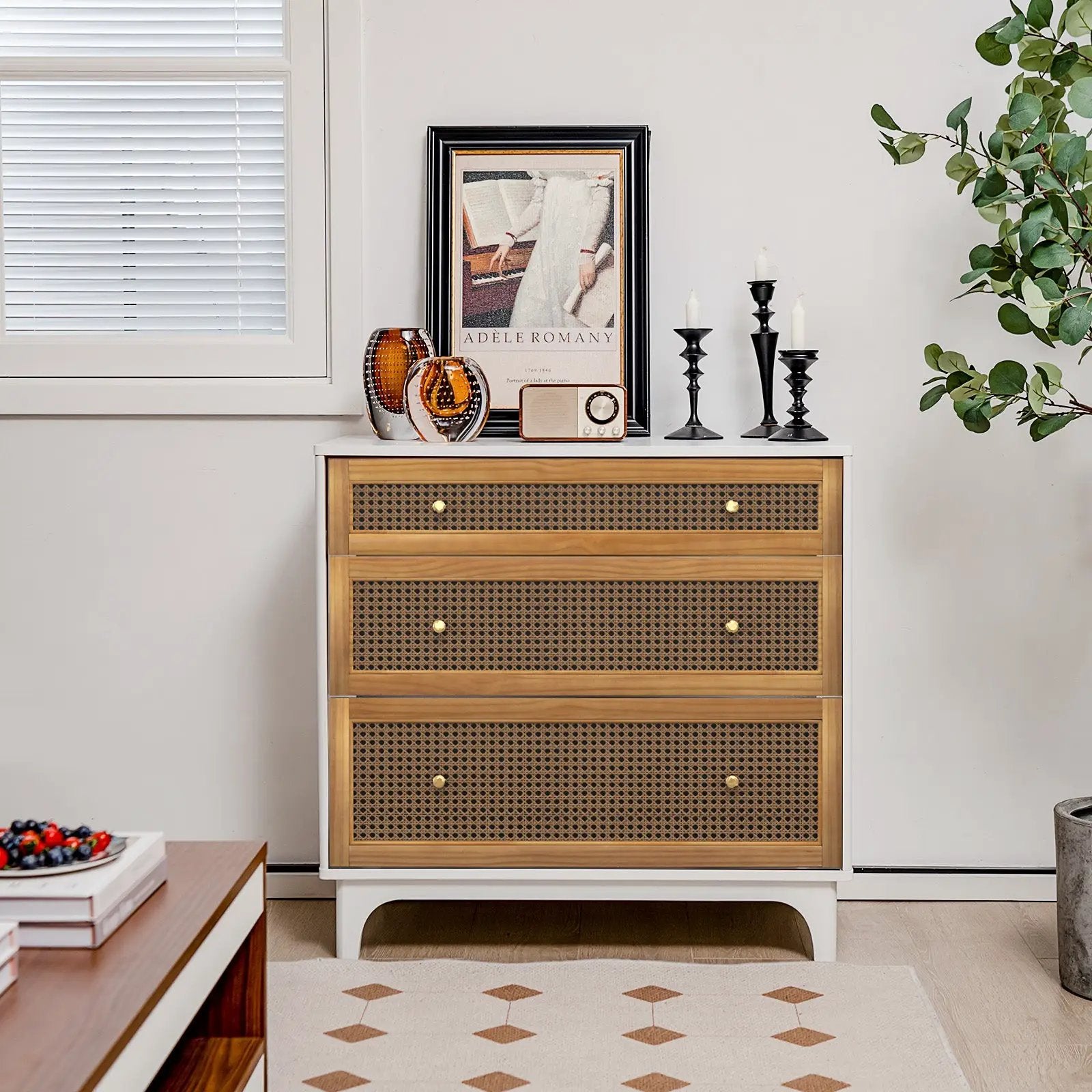 3-Drawer Rattan Dresser Chest with Anti-toppling Device-Brown by DirectDeals