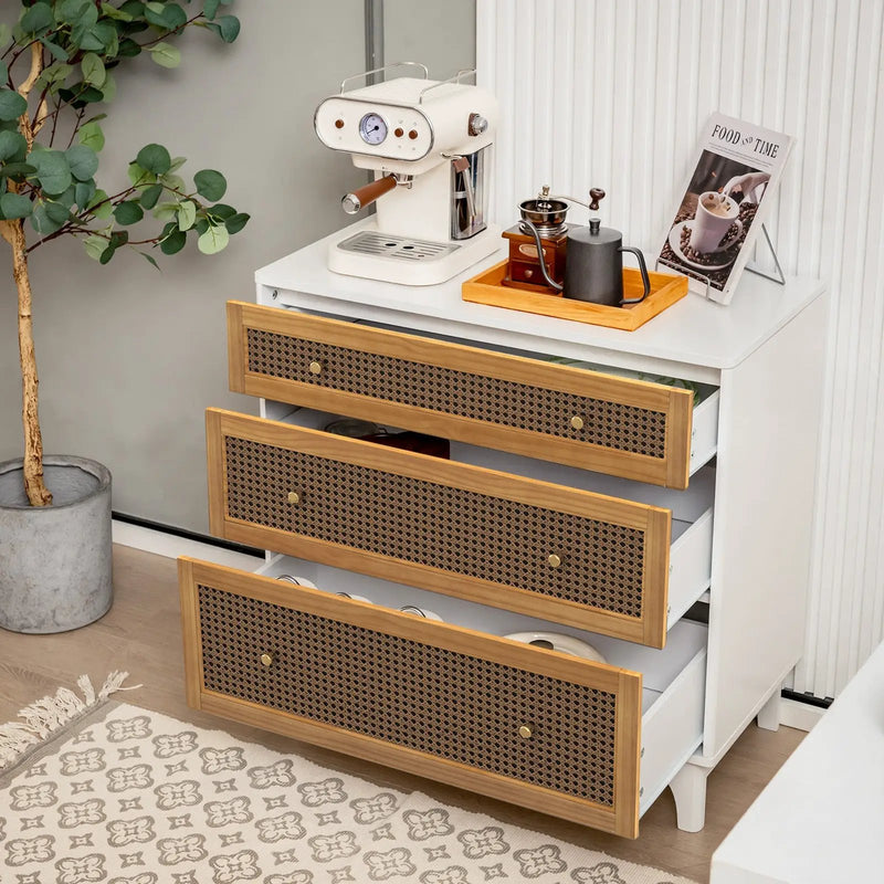 3-Drawer Rattan Dresser Chest with Anti-toppling Device-Brown by DirectDeals