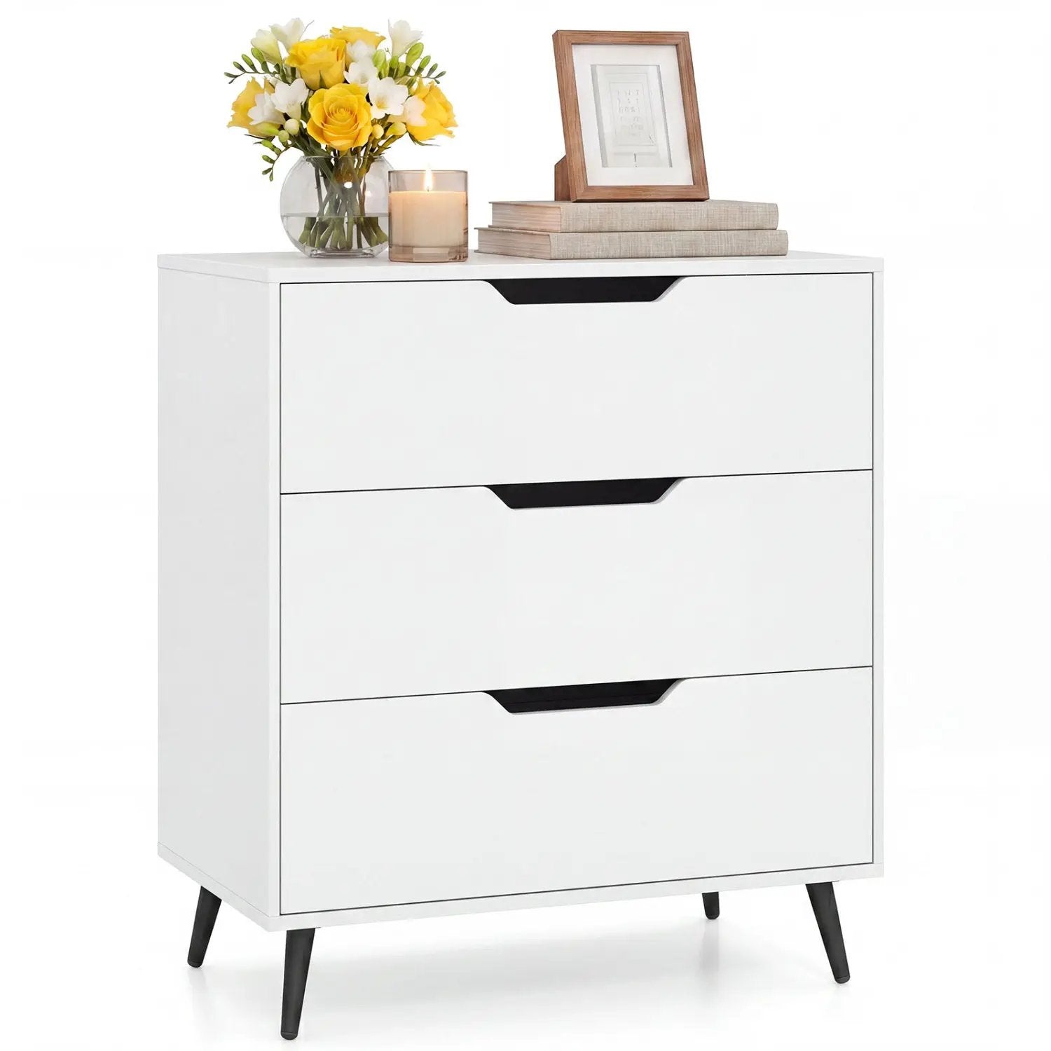 3-Drawer Wooden Dresser with Metal Legs - Rustic Farmhouse by DirectDeals